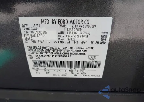 2016 Ford Explorer Xlt from USA, damaged, VIN 1FM5K7DH1GGB59020